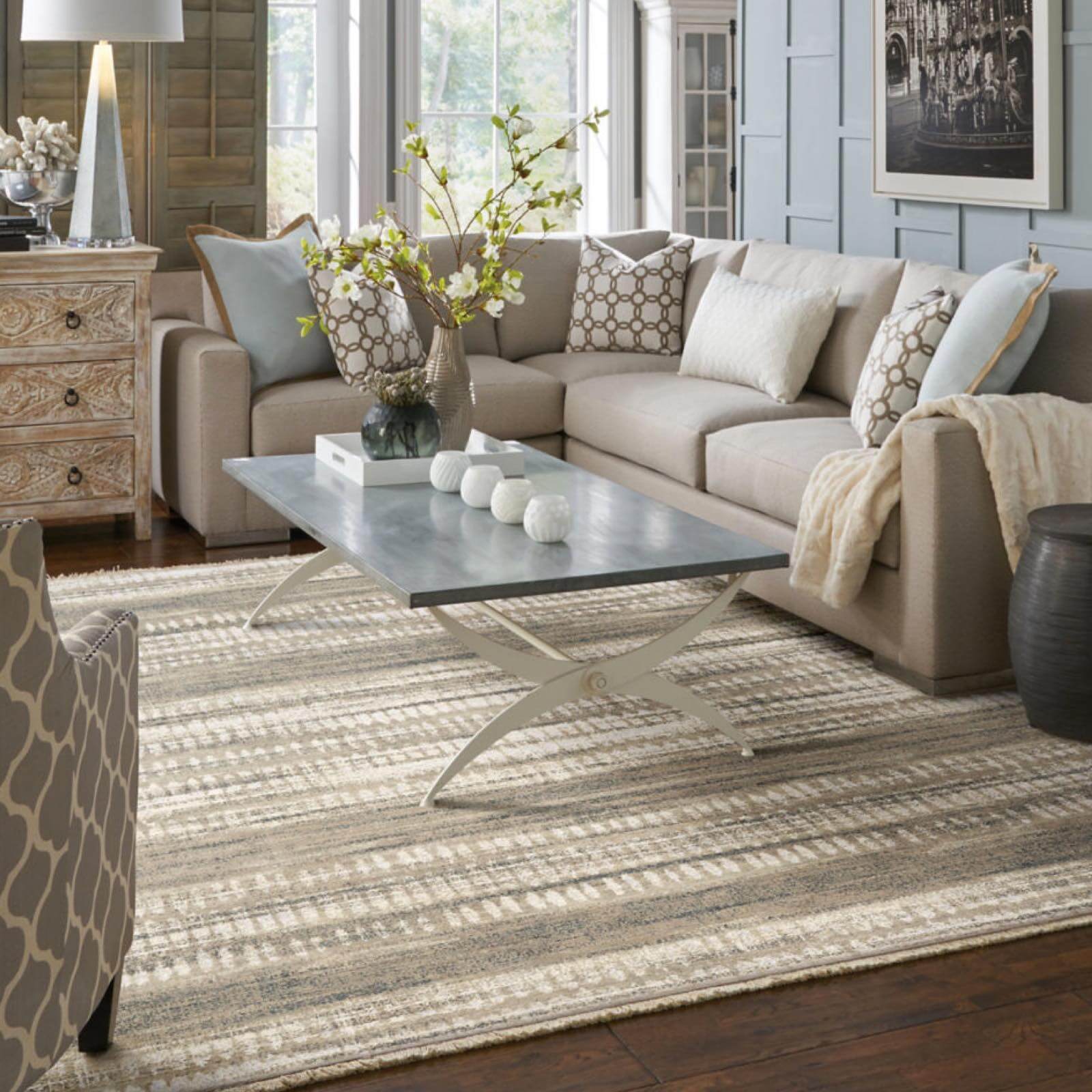 Area rug in modern living room | Kelly's Carpet Omaha | Omaha, NE